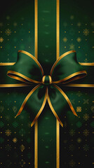 3d Dark green ribbon bow with gold pattern and gold stripes for Christmas sale