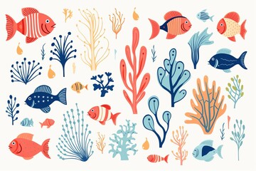 Marine life motifs flat design side view underwater theme animation Complementary Color Scheme