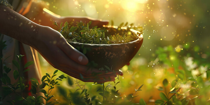 Ancient Rituals of Sacrifice: This vintage image showcases a group of tribal individuals engaged in an age-old religious ritual. The focal point is a gathering of sacred herbs,