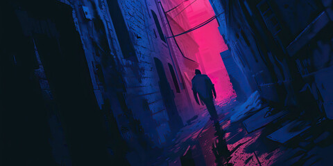 Staggering Home: A forlorn figure, stumbling down a dark alley, seeking some semblance of safety. 