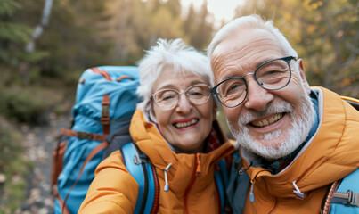 Joyful elderly couple takes a selfie in nature. Happy and loving elderly people. Happy Persia.