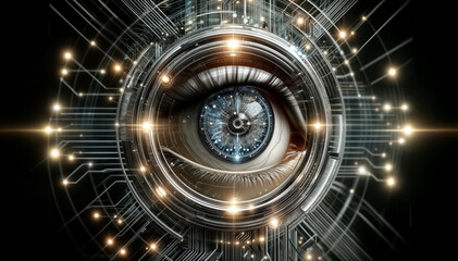 Obraz premium Occhio Digitale Futuristico- Dettagli di Circuiti e Tecnologia Avanzata