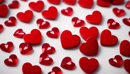 glass and plastic and glass red hearts on a white background