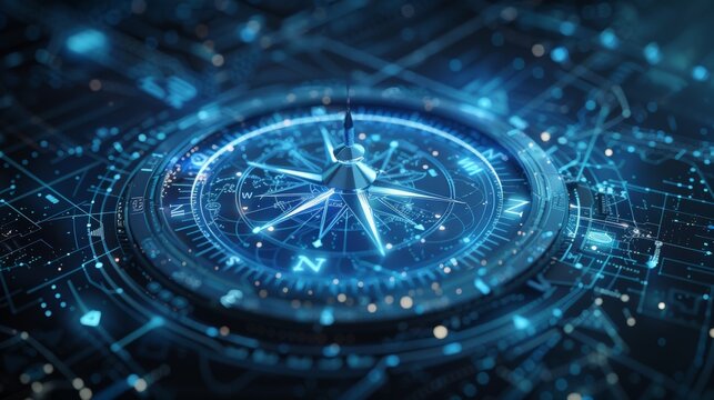 A compass integrated with GPS icons, representing navigation and direction in the digital age.