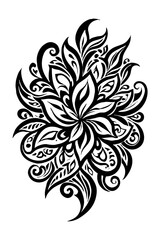 Botanical black and white pattern. For use on tattoos, posters, textiles, T-shirt printing. Generated by Ai