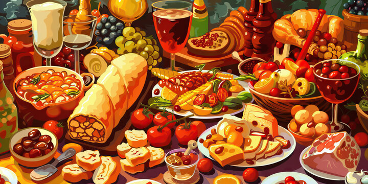 Lustful Excess: An Opulent Spread of Decadent Cuisine and Libations.