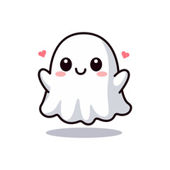 cute ghost cartoon character with love vector illustration template design