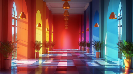 Obraz premium On colorful background happy, colorful lighting, modern, minimalism. Generative AI.