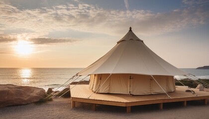 glamping tent on a beach generative ai