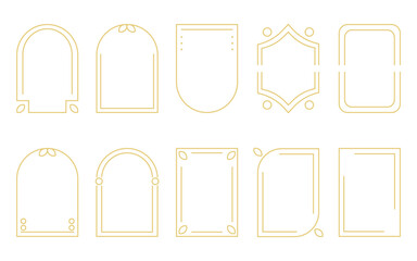 Gold frame set minimalistic linear style. Simple borders for design of diploma, invitation, label, badge and more. Isolated vertical frame collection, vector graphics