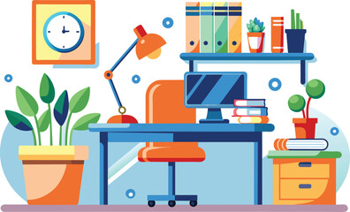 Flat illustration of an office desk, vector illustration.