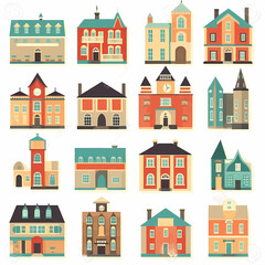 Icons of houses and buildings isolated on white. Illustration in vector format