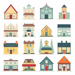 Icons of houses and buildings isolated on white. Illustration in vector format