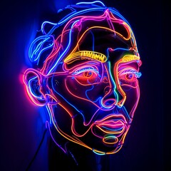The portrait of the girl is made of neon lines in the retro style of the 90s	
