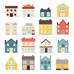 Fototapeta premium Icons of houses and buildings isolated on white. Illustration in vector format