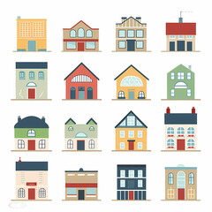 Icons of houses and buildings isolated on white. Illustration in vector format