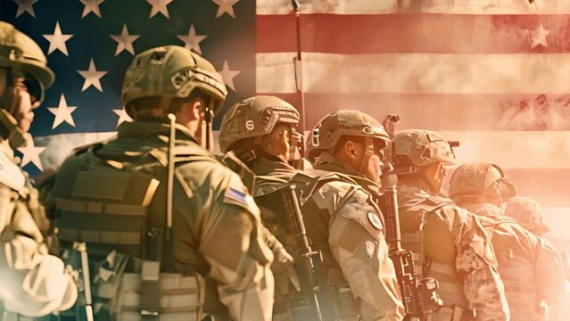 an american flag as the back ground of the image with seal team,generative ai