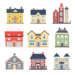 Fototapeta premium Icons of houses and buildings isolated on white. Illustration in vector format