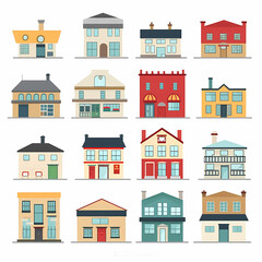 Icons of houses and buildings isolated on white. Illustration in vector format