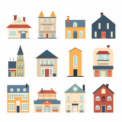 Icons of houses and buildings isolated on white. Illustration in vector format