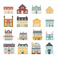 Icons of houses and buildings isolated on white. Illustration in vector format