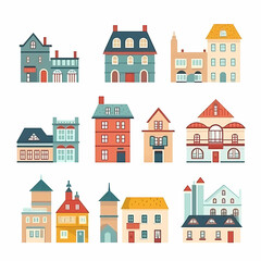 Fototapeta premium Icons of houses and buildings isolated on white. Illustration in vector format