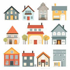 Naklejka premium Icons of houses and buildings isolated on white. Illustration in vector format