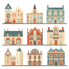 Fototapeta premium Icons of houses and buildings isolated on white. Illustration in vector format