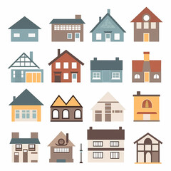 Fototapeta premium Icons of houses and buildings isolated on white. Illustration in vector format