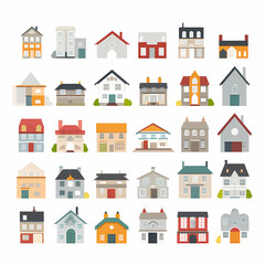 Fototapeta premium Icons of houses and buildings isolated on white. Illustration in vector format
