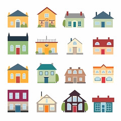 Naklejka premium Icons of houses and buildings isolated on white. Illustration in vector format