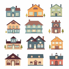 Icons of houses and buildings isolated on white. Illustration in vector format