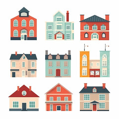 Naklejka premium Icons of houses and buildings isolated on white. Illustration in vector format