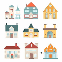 Icons of houses and buildings isolated on white. Illustration in vector format