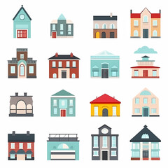 Icons of houses and buildings isolated on white. Illustration in vector format