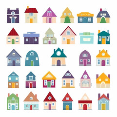 Fototapeta premium Icons of houses and buildings isolated on white. Illustration in vector format