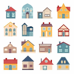 Naklejka premium Icons of houses and buildings isolated on white. Illustration in vector format