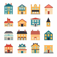 Fototapeta premium Icons of houses and buildings isolated on white. Illustration in vector format