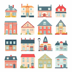 Icons of houses and buildings isolated on white. Illustration in vector format