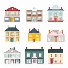 Fototapeta premium Icons of houses and buildings isolated on white. Illustration in vector format