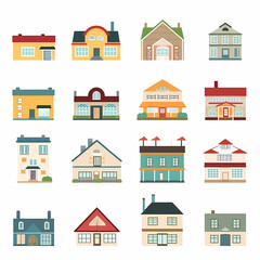 Fototapeta premium Icons of houses and buildings isolated on white. Illustration in vector format