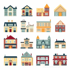 Icons of houses and buildings isolated on white. Illustration in vector format