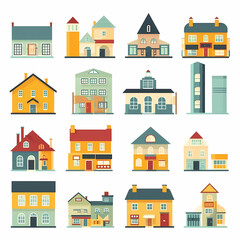 Fototapeta premium Icons of houses and buildings isolated on white. Illustration in vector format