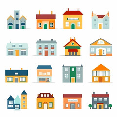 Fototapeta premium Icons of houses and buildings isolated on white. Illustration in vector format