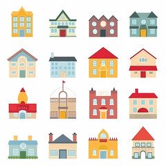 Fototapeta premium Icons of houses and buildings isolated on white. Illustration in vector format