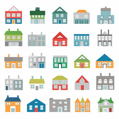 Fototapeta premium Icons of houses and buildings isolated on white. Illustration in vector format