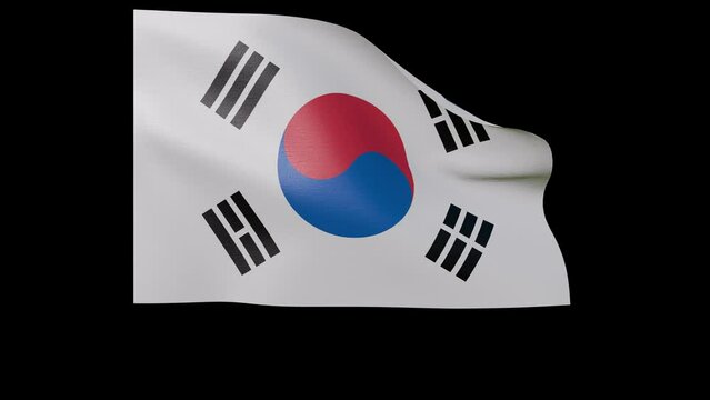 south korean flag 4k 3d render of a waving country banner fluttering in the wind symbolises nation south korea with transparent alpha channel mask for free space and isolated background no flagpole