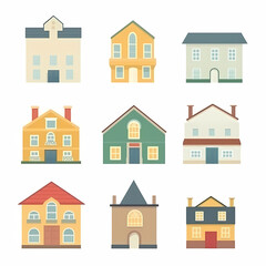 Icons of houses and buildings isolated on white. Illustration in vector format