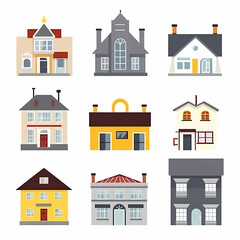 Icons of houses and buildings isolated on white. Illustration in vector format