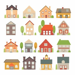 Fototapeta premium Icons of houses and buildings isolated on white. Illustration in vector format